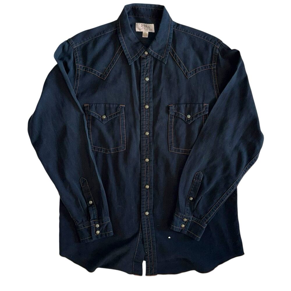 Ryan Michael Men's Black Rodeo Embossed Snap Down Western Silk Shirt XL Vintage